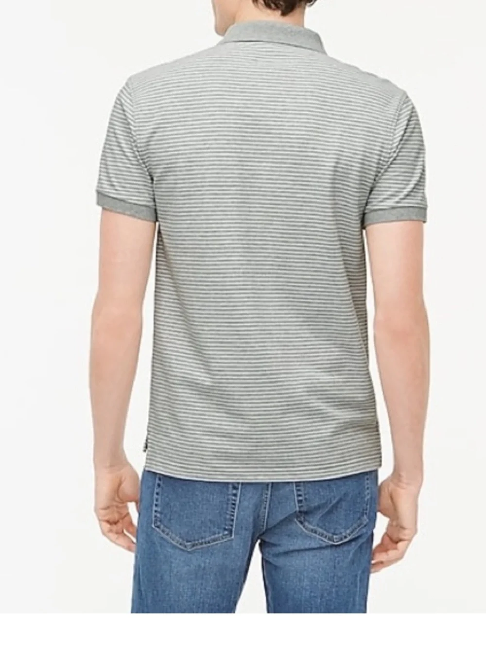 J. Crew light gray white striped flex pique polo
